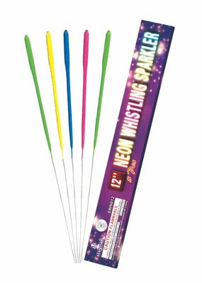 12 Inch Neon Whistling Firework Sparkler With Gold Effects For Weddings And Celebrations